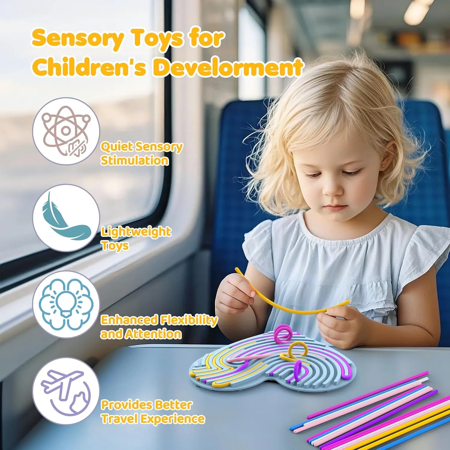 Sensory Activity Board,2pcs Fidget Toys, Busy Board for Stress Relief, Anxiety, ADHD and Calm Down, Autism Sensory Products for Kids 3  & Adults,22 Strings, Love Decompression Board