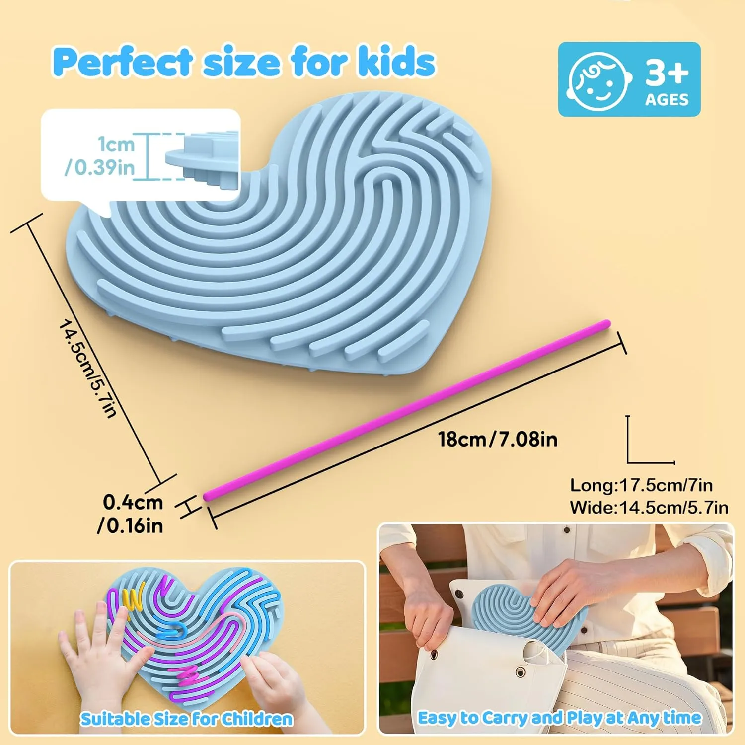 Sensory Activity Board,2pcs Fidget Toys, Busy Board for Stress Relief, Anxiety, ADHD and Calm Down, Autism Sensory Products for Kids 3  & Adults,22 Strings, Love Decompression Board