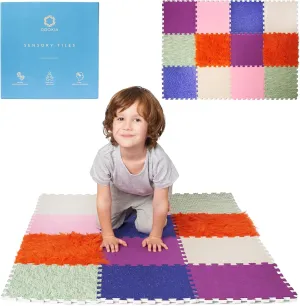 Sensory Tiles for Kids | Orthopedic Play Mats | Multi-Sensory Exploration | Textured Floor Mats | Sensory Toys for Tactile Play | Orthopedic Mat | Floor Tiles Fabric (Set 1, 12-Pack)