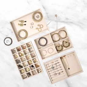Set of 4 Jewelry Stackable Trays for Drawers, Earring Necklace Rings Jewelry Storage, Organizer for Women,Soft Felt Interior (Cream,30 x 20 x 3.5cm, Velvet)
