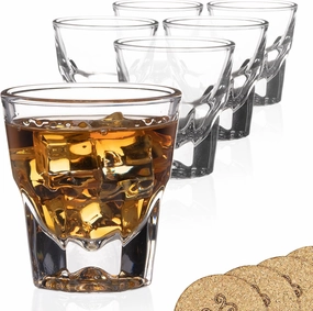 Set of 6 Gibraltar Rocks/Espresso Glasses - 4.5 Ounce - for Cortado Coffee Shots - w/Coasters