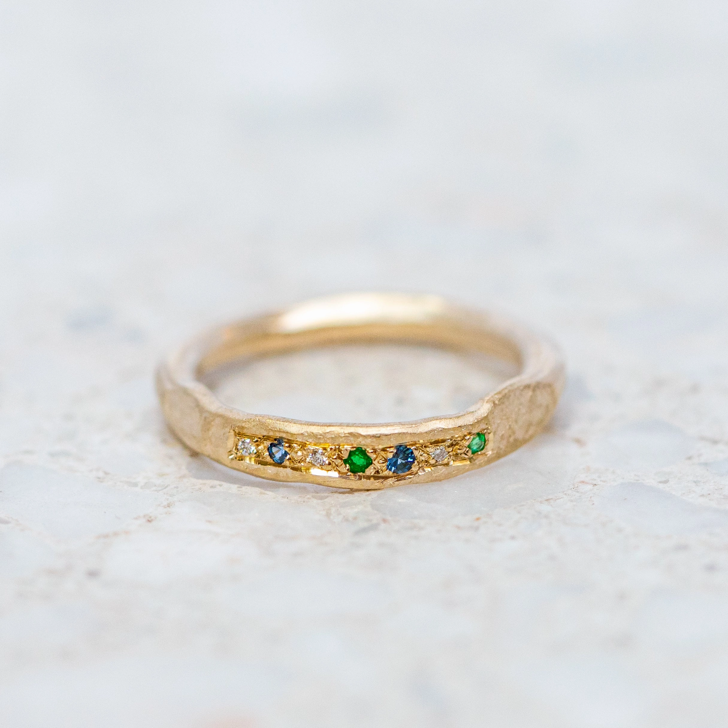 Shades Of Blue And Green Wonky Bar Ring