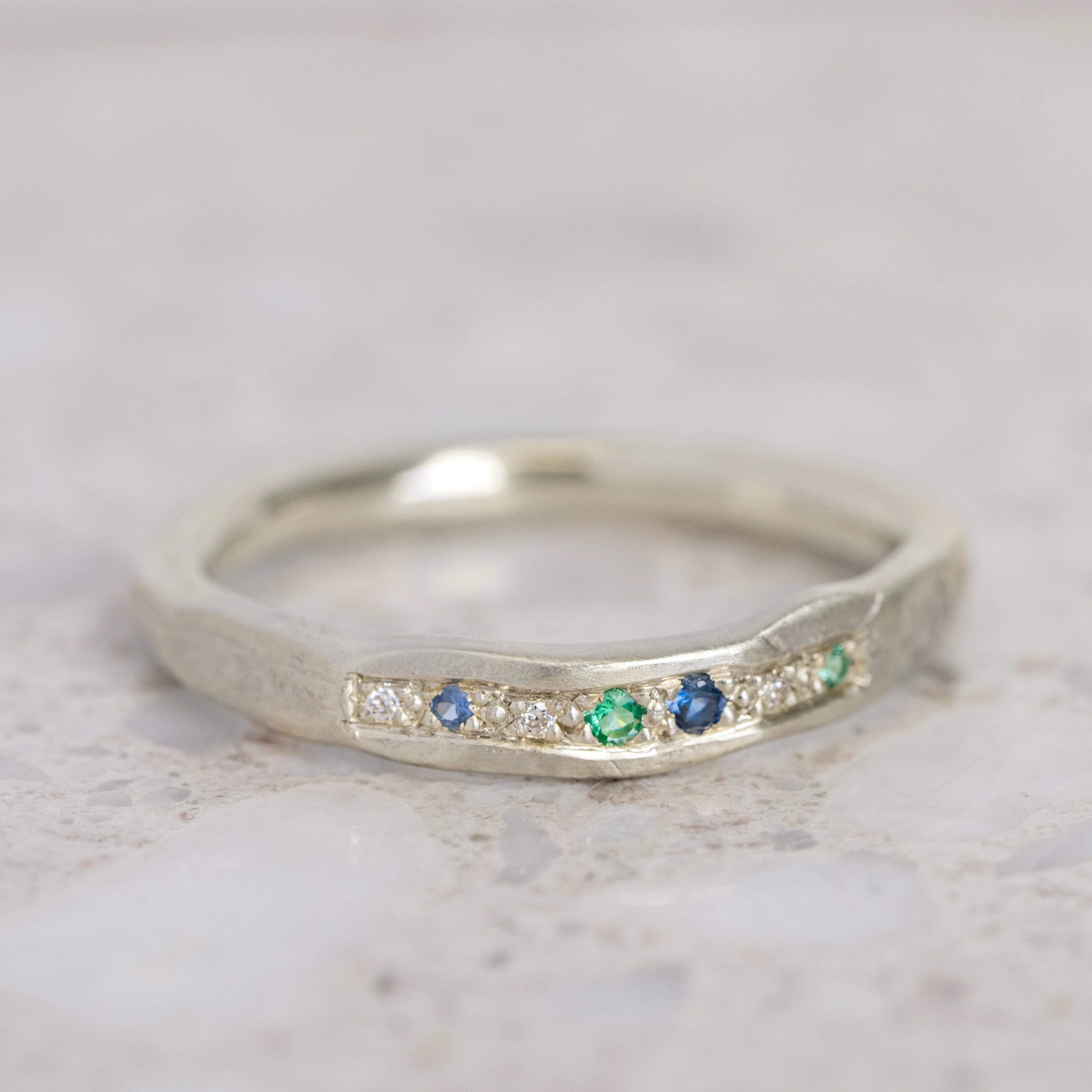 Shades Of Blue And Green Wonky Bar Ring