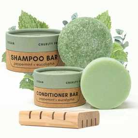 Shampoo & Conditioner Bar Set | Peppermint   Eucalyptus | With Travel Container and Cedar Tray | Natural Salon Quality Shampoo, Zero Waste & Plastic Free