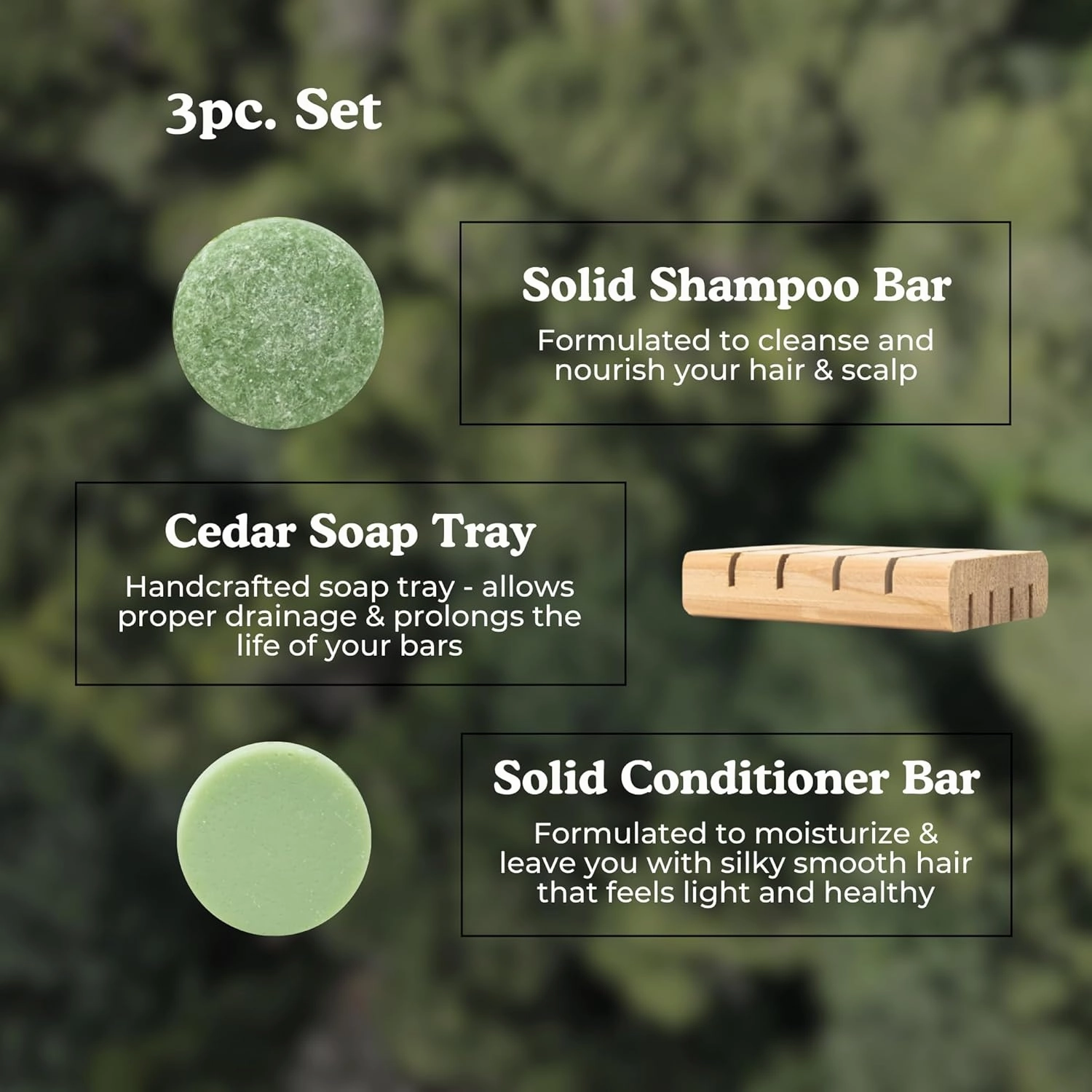 Shampoo & Conditioner Bar Set | Peppermint   Eucalyptus | With Travel Container and Cedar Tray | Natural Salon Quality Shampoo, Zero Waste & Plastic Free