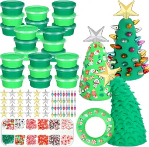 Shappy 24 Pack Christmas Tree DIY Craft 109 Pcs Build Xmas Tree Craft Kit Christmas Decoration Air Dry Modeling Clay for Winter Party DIY Gift Indoor Outdoor Holiday Decoration