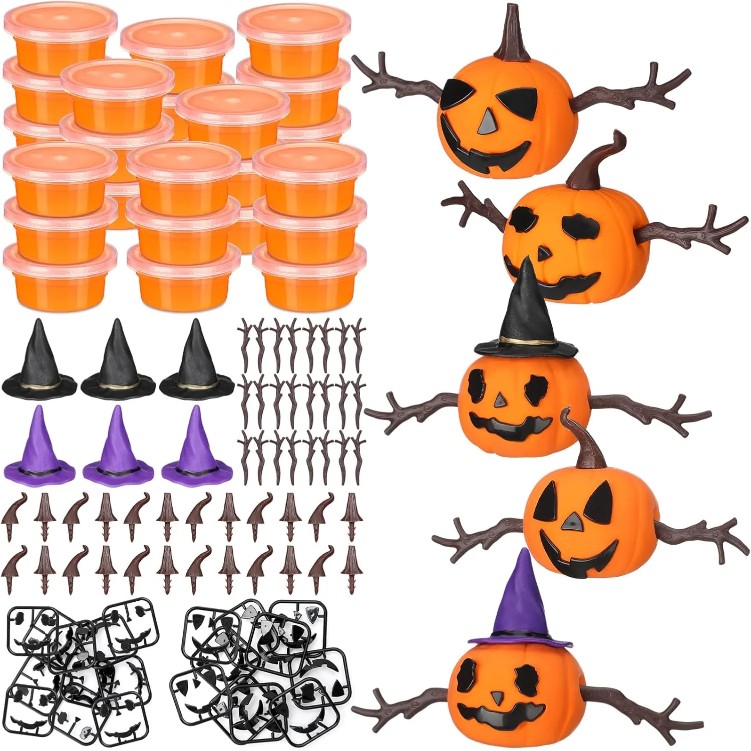 Shappy 24 Pack Halloween Pumpkin DIY Craft Pumpkin Ghost Craft Kit Air Dry Modeling Clay for Halloween Party DIY Gift Indoor Outdoor Holiday Decoration