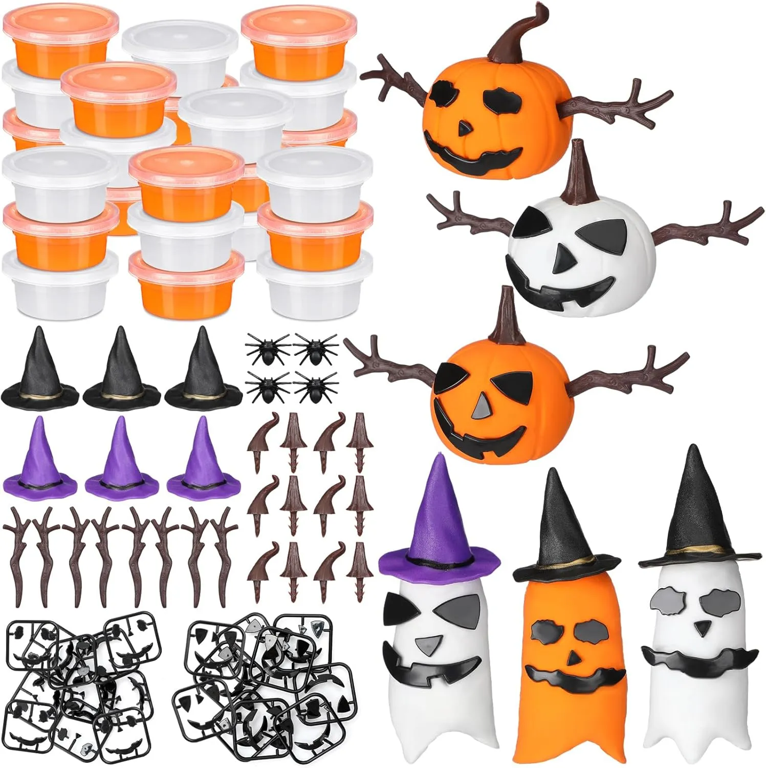 Shappy 78 Pcs Halloween Pumpkin DIY Craft 24 Set Pumpkin Ghost Craft Kit Halloween Decoration Air Dry Modeling Clay for Halloween Party DIY Gift Indoor Outdoor Holiday Decoration