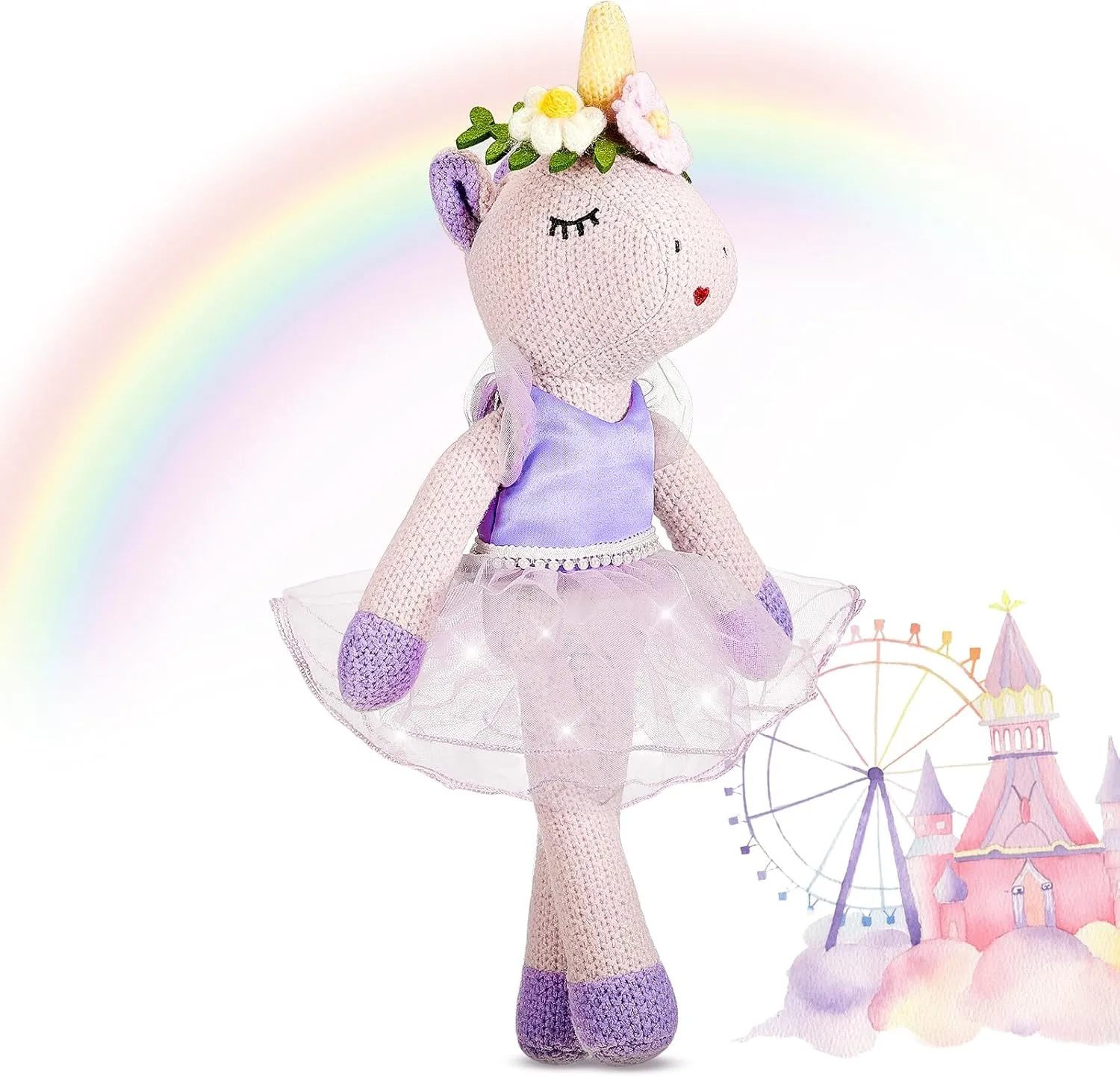 Shappy Christmas Unicorn Stuffed Animals 17 Inches Ballerina Doll Wool Plush Unicorn for Women Birthday Gift(Purple)