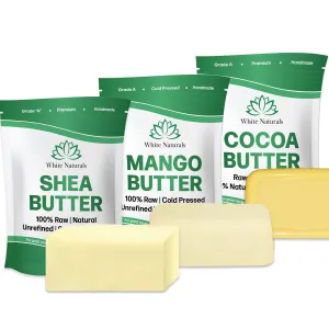 Shea Butter, Cocoa Butter, Mango Butter set – Each Butter is 1 lb, Pure and Natural Butters, Raw and Unrefined Great for Skin Moisturizing, DIY Body Butters