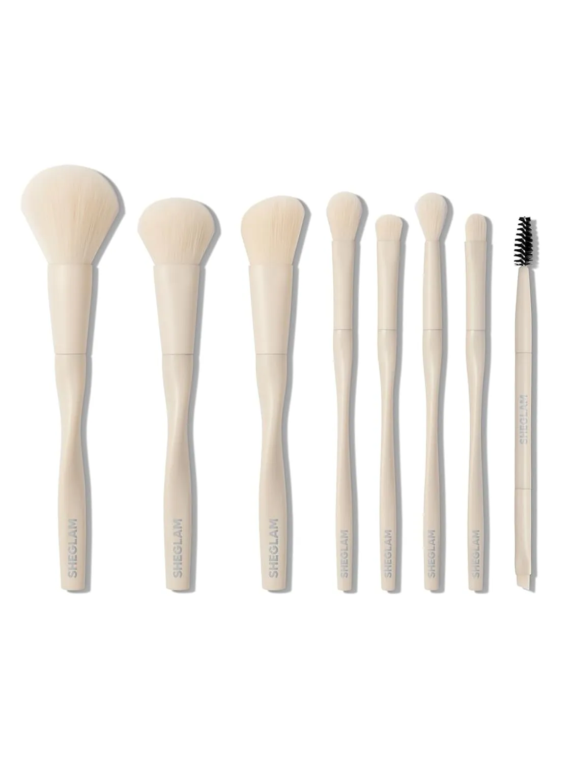 SHEGLAM Pro Core Brush Kit - 8 Pc Set: Face, Eye, Eyebrow, Foundation, Highlighter Brushes - Portable Travel, White