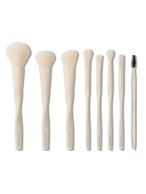SHEGLAM Pro Core Brush Kit - 8 Pc Set: Face, Eye, Eyebrow, Foundation, Highlighter Brushes - Portable Travel, White