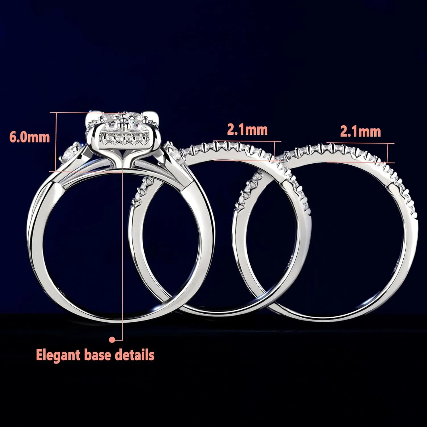 SHELOVES Infinity Sterling Silver Wedding Rings Set Round Cut Princess Cluster Cz for Women Sz 4-13