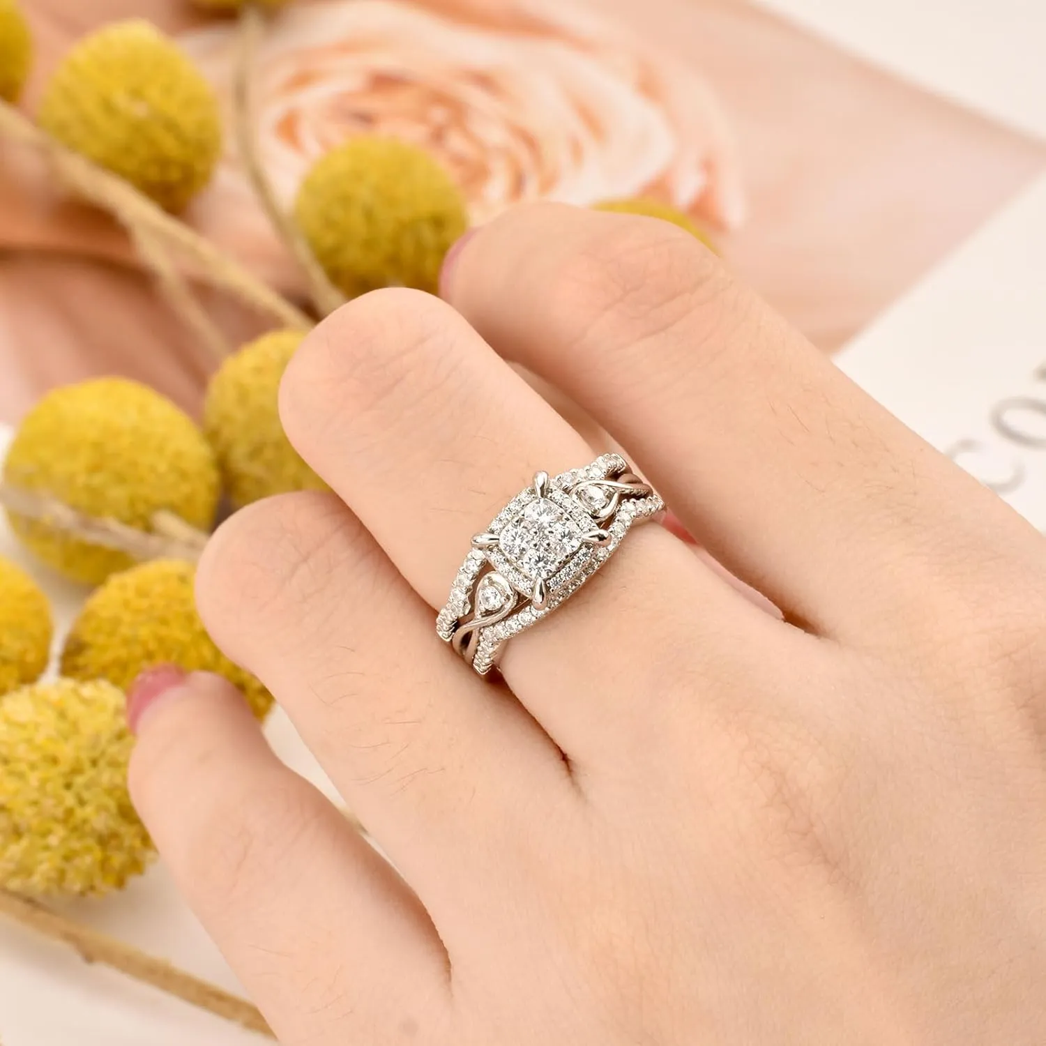 SHELOVES Infinity Sterling Silver Wedding Rings Set Round Cut Princess Cluster Cz for Women Sz 4-13