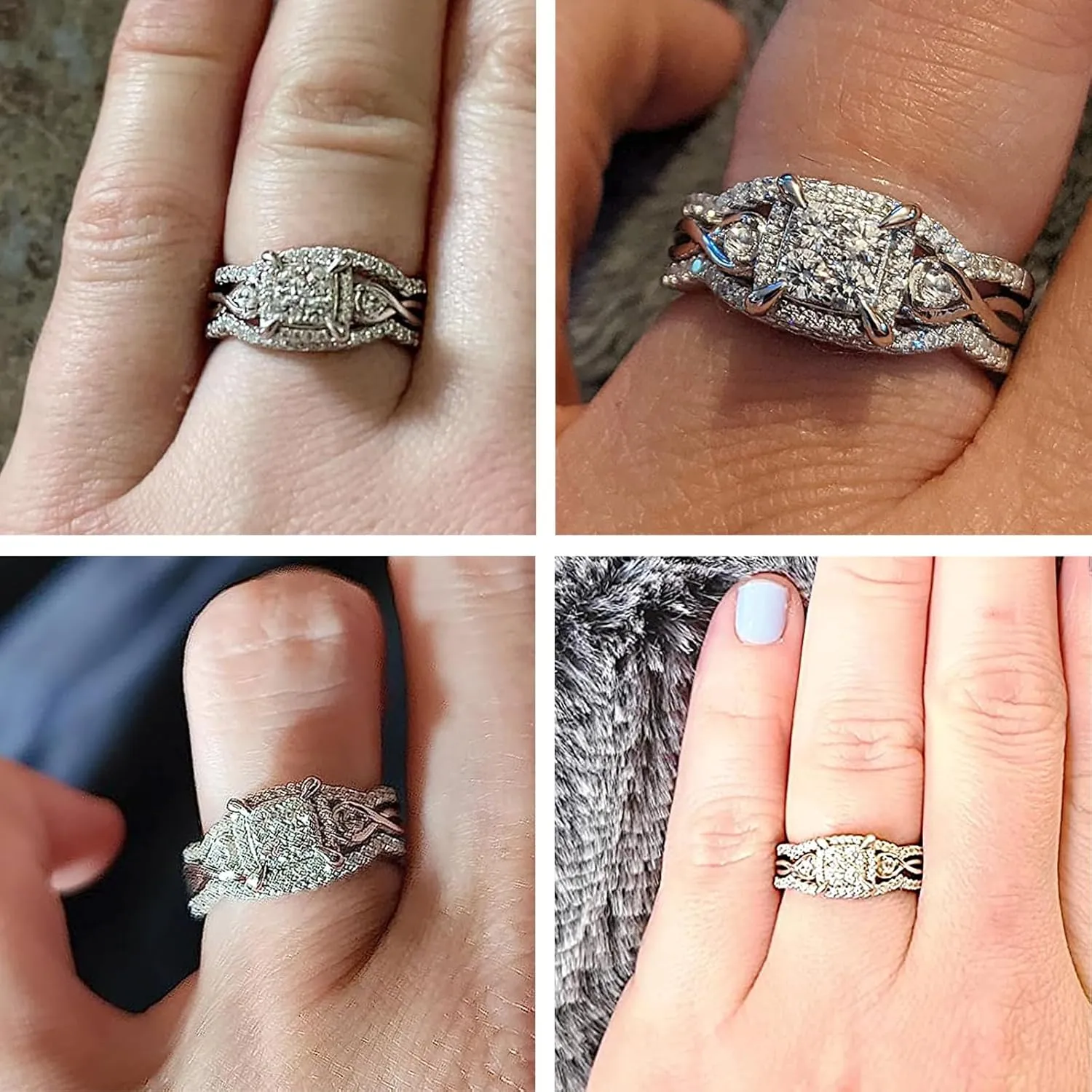 SHELOVES Infinity Sterling Silver Wedding Rings Set Round Cut Princess Cluster Cz for Women Sz 4-13