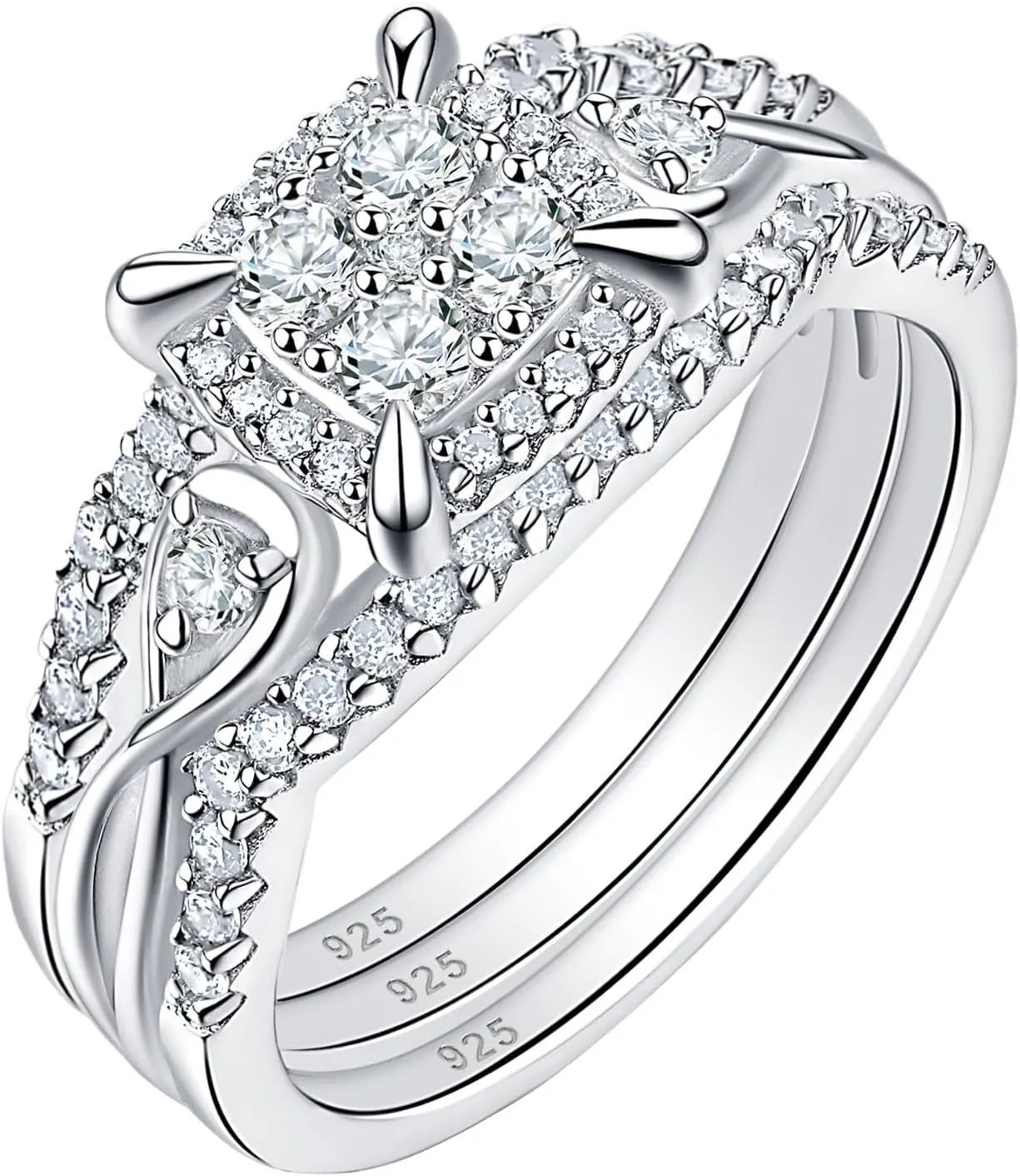 SHELOVES Infinity Sterling Silver Wedding Rings Set Round Cut Princess Cluster Cz for Women Sz 4-13