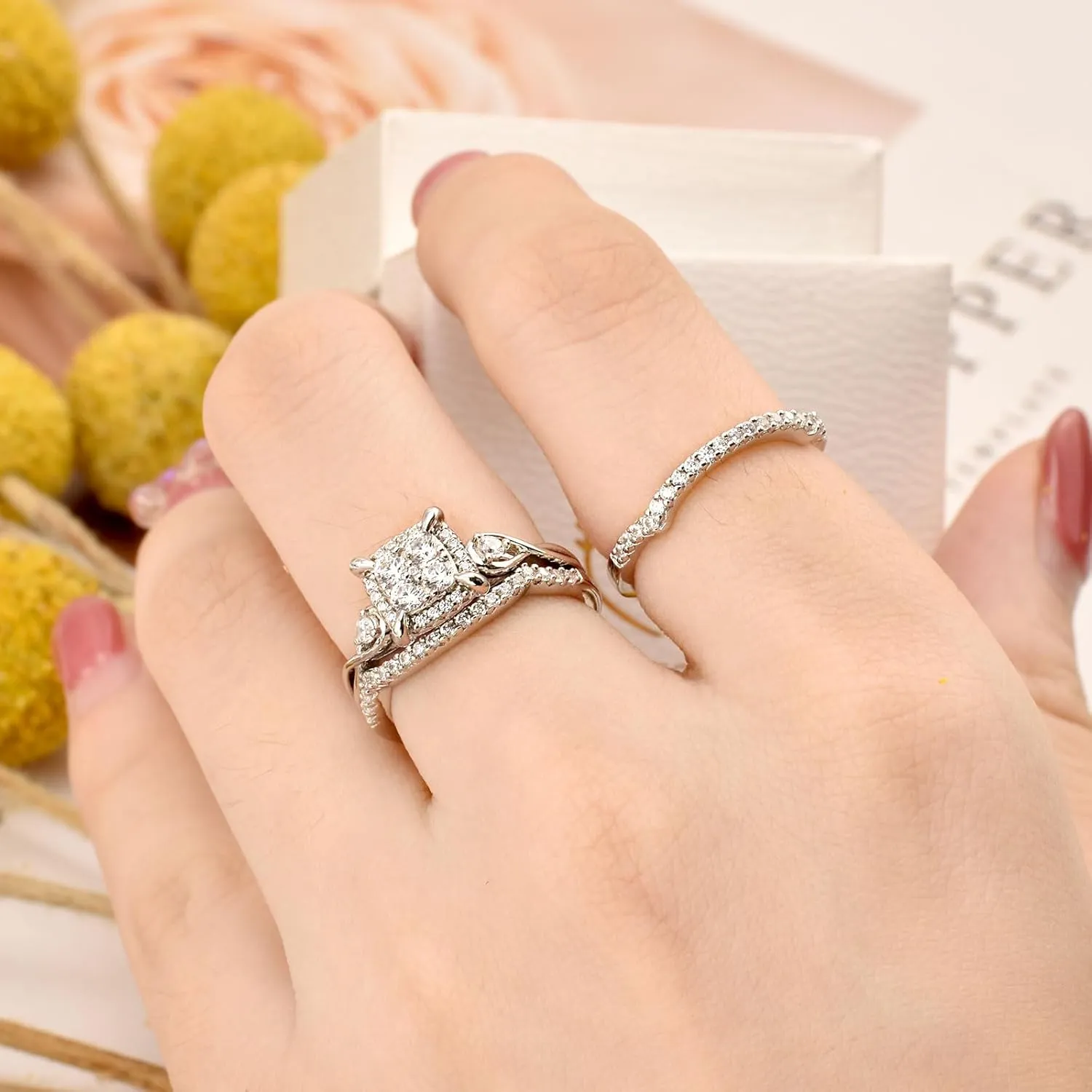 SHELOVES Infinity Sterling Silver Wedding Rings Set Round Cut Princess Cluster Cz for Women Sz 4-13