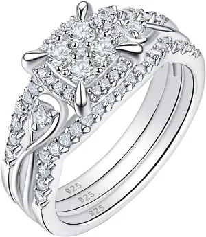 SHELOVES Infinity Sterling Silver Wedding Rings Set Round Cut Princess Cluster Cz for Women Sz 4-13