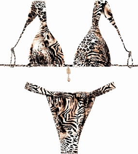 SHENHE Women's Two Piece Swimsuits Triangle V Neck Ruched Brazilian Bikini Set Boho Swimwear