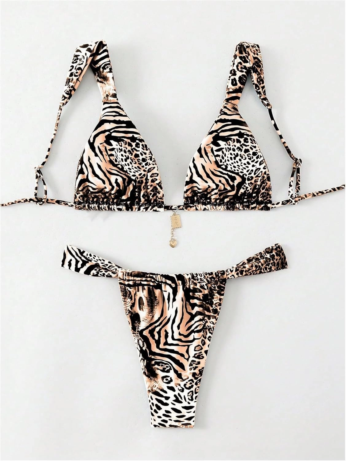 SHENHE Women's Two Piece Swimsuits Triangle V Neck Ruched Brazilian Bikini Set Boho Swimwear