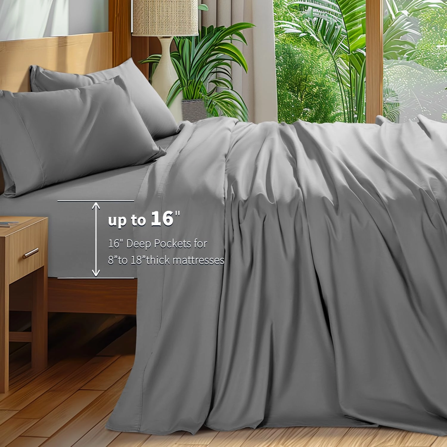 Shilucheng 100% Cotton Queen Size Sheets Set - 600 Thread Count，Luxury Egyptian Cotton Bed Sheets，5-Star Hotel Quality Sheets, Breathable & Cooling, 16 Inch Deep Pocket - 4 Piece (Grey, Queen)