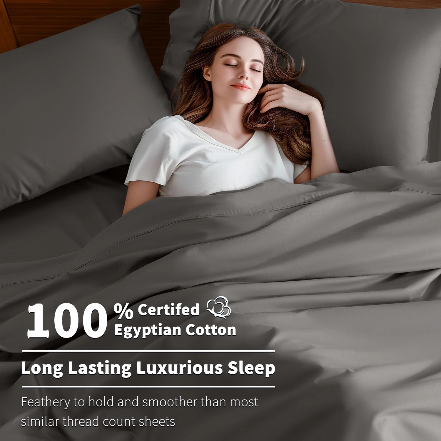 Shilucheng 100% Cotton Sheets Set - 600 Thread Count，Luxury Egyptian Cotton Bed Sheets，5-Star Hotel Quality Sheets, Breathable & Cooling, 16 Inch Deep Pocket - 4 Piece (Dark Grey, California King)