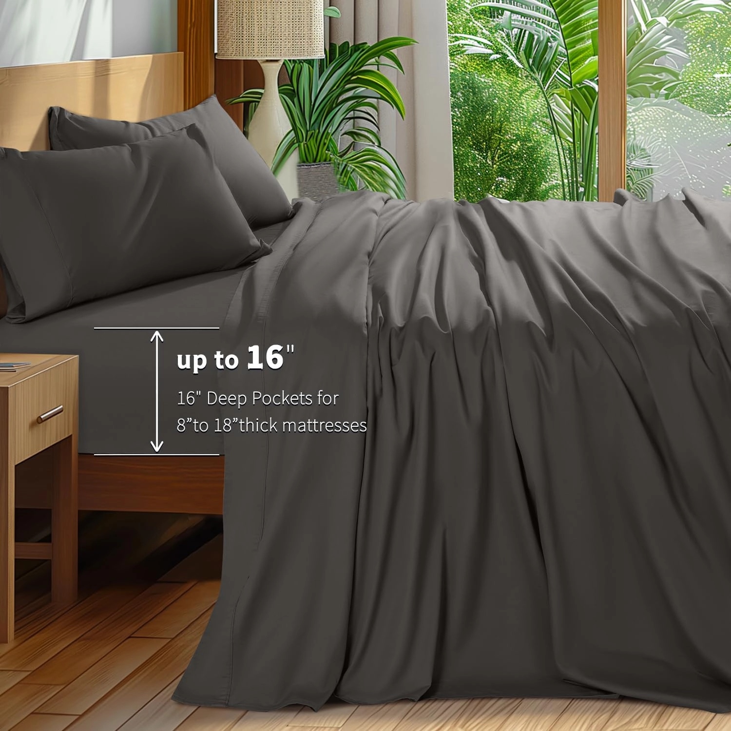 Shilucheng 100% Cotton Sheets Set - 600 Thread Count，Luxury Egyptian Cotton Bed Sheets，5-Star Hotel Quality Sheets, Breathable & Cooling, 16 Inch Deep Pocket - 4 Piece (Dark Grey, California King)