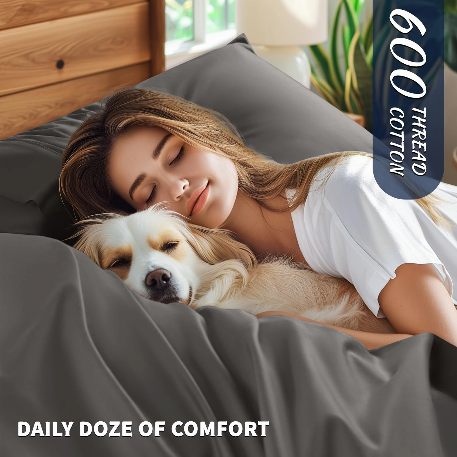 Shilucheng 100% Cotton Sheets Set - 600 Thread Count，Luxury Egyptian Cotton Bed Sheets，5-Star Hotel Quality Sheets, Breathable & Cooling, 16 Inch Deep Pocket - 4 Piece (Dark Grey, California King)