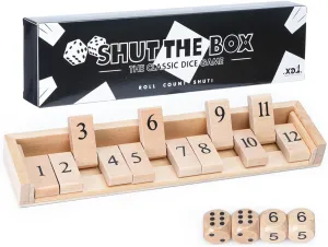 Shut The Box Dice Game Board Game | Travel Size 11'' Wooden | 12 Numbers | 2 Classic Dice & 2 Number Dice | Storage Bag | Instructions | Math Learning Classroom | Kids, Adults
