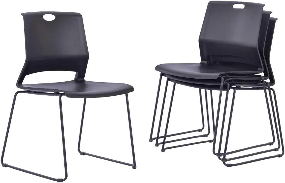 Sidanli Stacking Chairs Stackable Waiting Room Chairs Conference Room Chairs-Black (Set of 4)