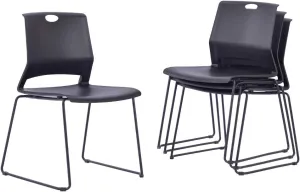 Sidanli Stacking Chairs Stackable Waiting Room Chairs Conference Room Chairs-Black (Set of 4)