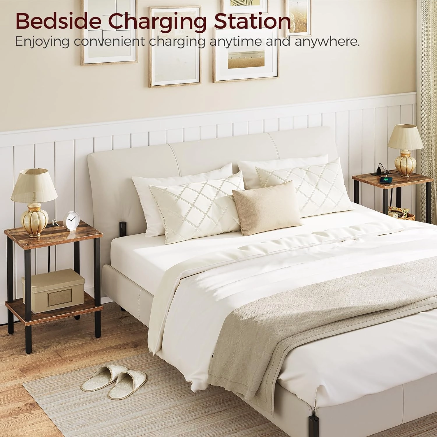 Side Table Set of 2, End Table with Charging Station, Nightstand with USB Ports and Outlet, Wooden Bedside Table for Small Space,Living Room, Bedroom, Easy Assembly, Rustic Brown ETHR79E01S2