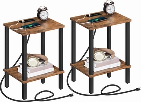 Side Table Set of 2, End Table with Charging Station, Nightstand with USB Ports and Outlet, Wooden Bedside Table for Small Space,Living Room, Bedroom, Easy Assembly, Rustic Brown ETHR79E01S2
