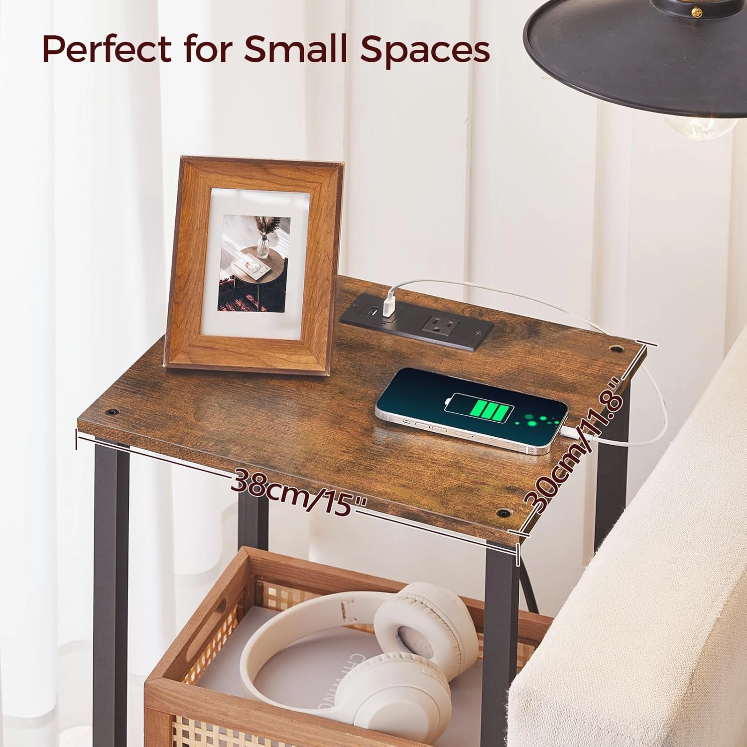 Side Table Set of 2, End Table with Charging Station, Nightstand with USB Ports and Outlet, Wooden Bedside Table for Small Space,Living Room, Bedroom, Easy Assembly, Rustic Brown ETHR79E01S2
