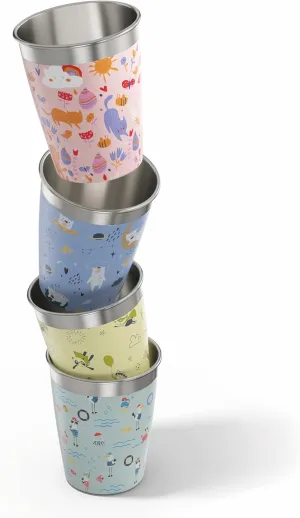 SIGG - 4x Kids Cup Set Animals - Stainless Steel - No Plastic - Durable - Dishwasher Safe - for Baby Girls, Boys - 12 oz