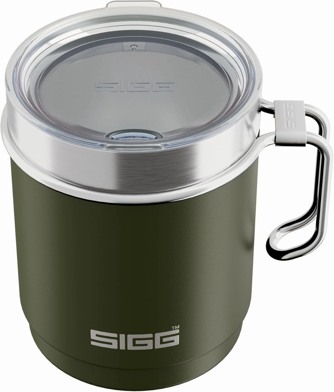 SIGG - Camping Mug with Lid - Double-Wall Insulated - Recycled Stainless Steel - Stackable - Hook Handle - Hiking, 10Oz