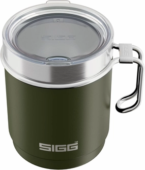 SIGG - Camping Mug with Lid - Double-Wall Insulated - Recycled Stainless Steel - Stackable - Hook Handle - Hiking, 10Oz