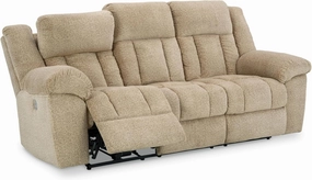 Signature Design by Ashley Tip-Off Classic Wall Hugger Power Reclining Sofa with Adjustable Headrest and USB Ports, Light Brown