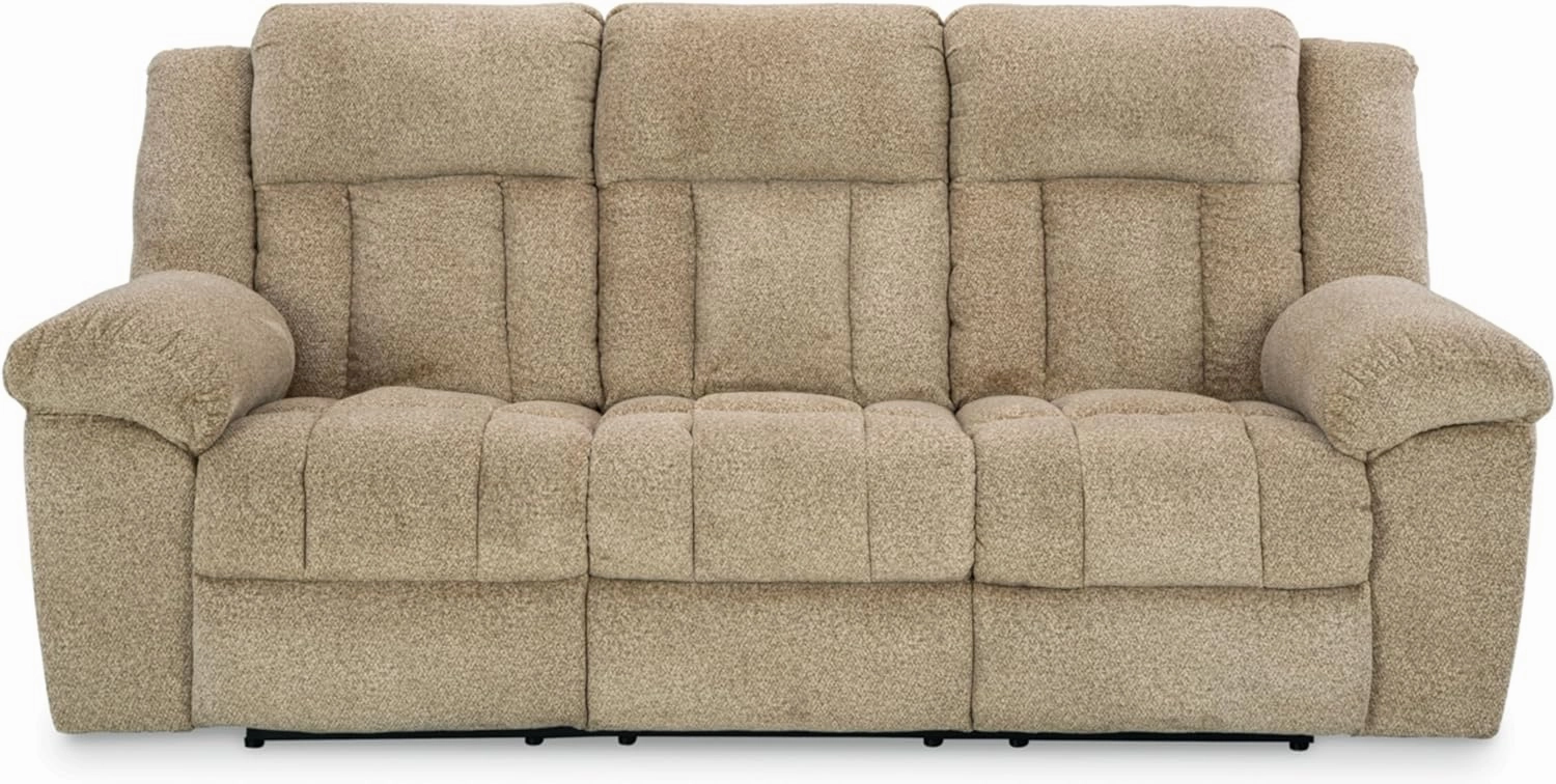 Signature Design by Ashley Tip-Off Classic Wall Hugger Power Reclining Sofa with Adjustable Headrest and USB Ports, Light Brown