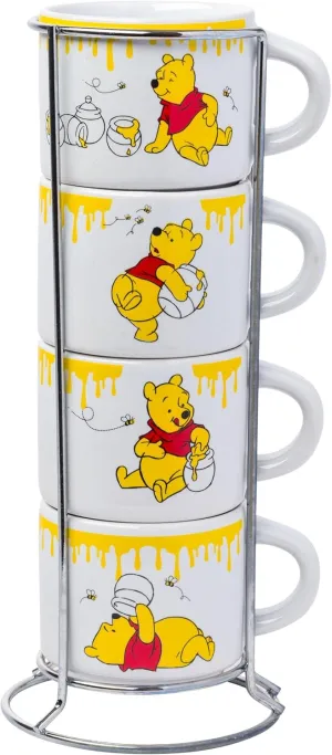 Silver Buffalo Disney Winnie the Pooh Honey Hunny Drips 4pc Stackable Ceramic Espresso Small Cup Set, 3 Ounces