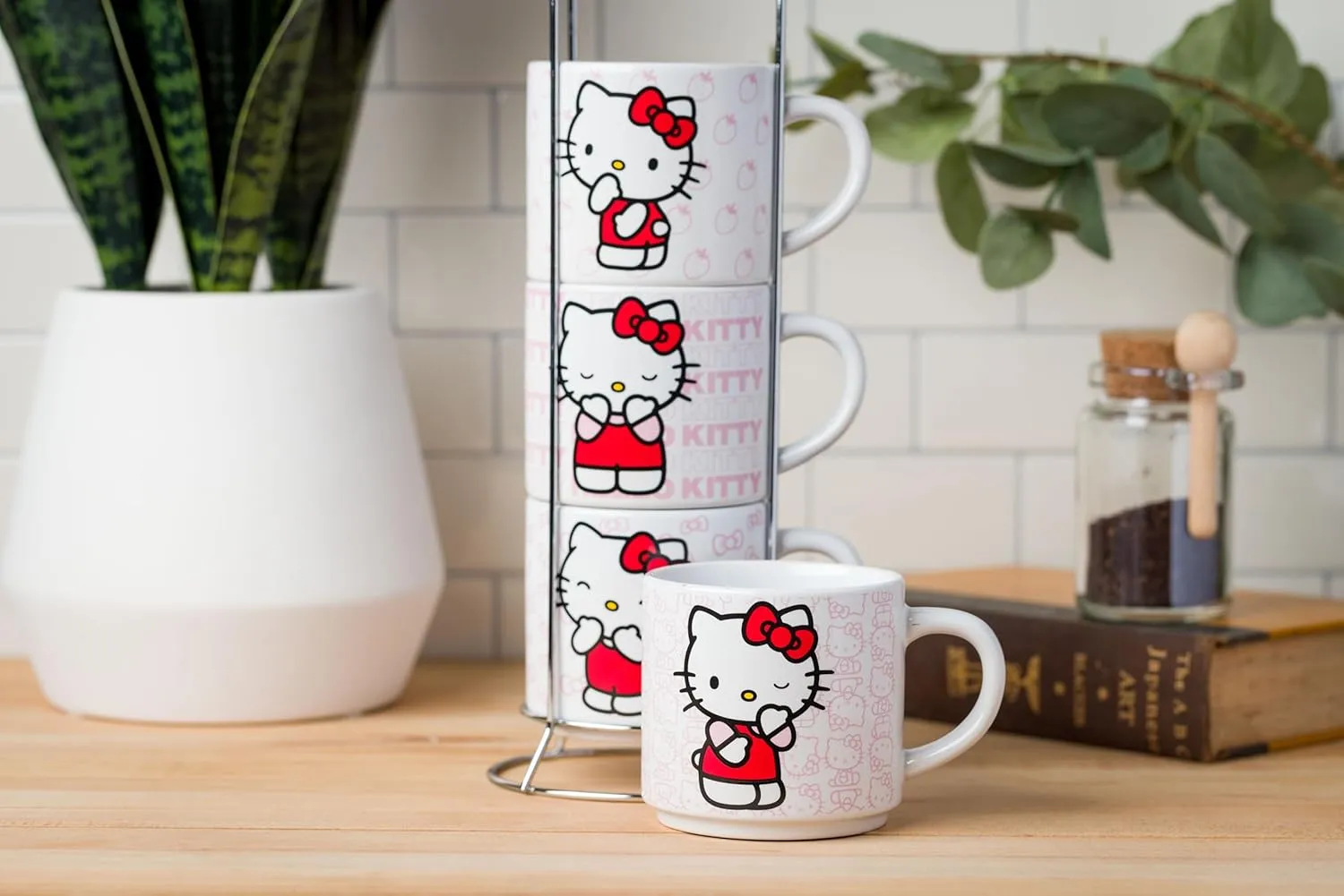 Silver Buffalo Sanrio Hello Kitty Poses 4pc Ceramic Mug Stack Set, 10 Ounces