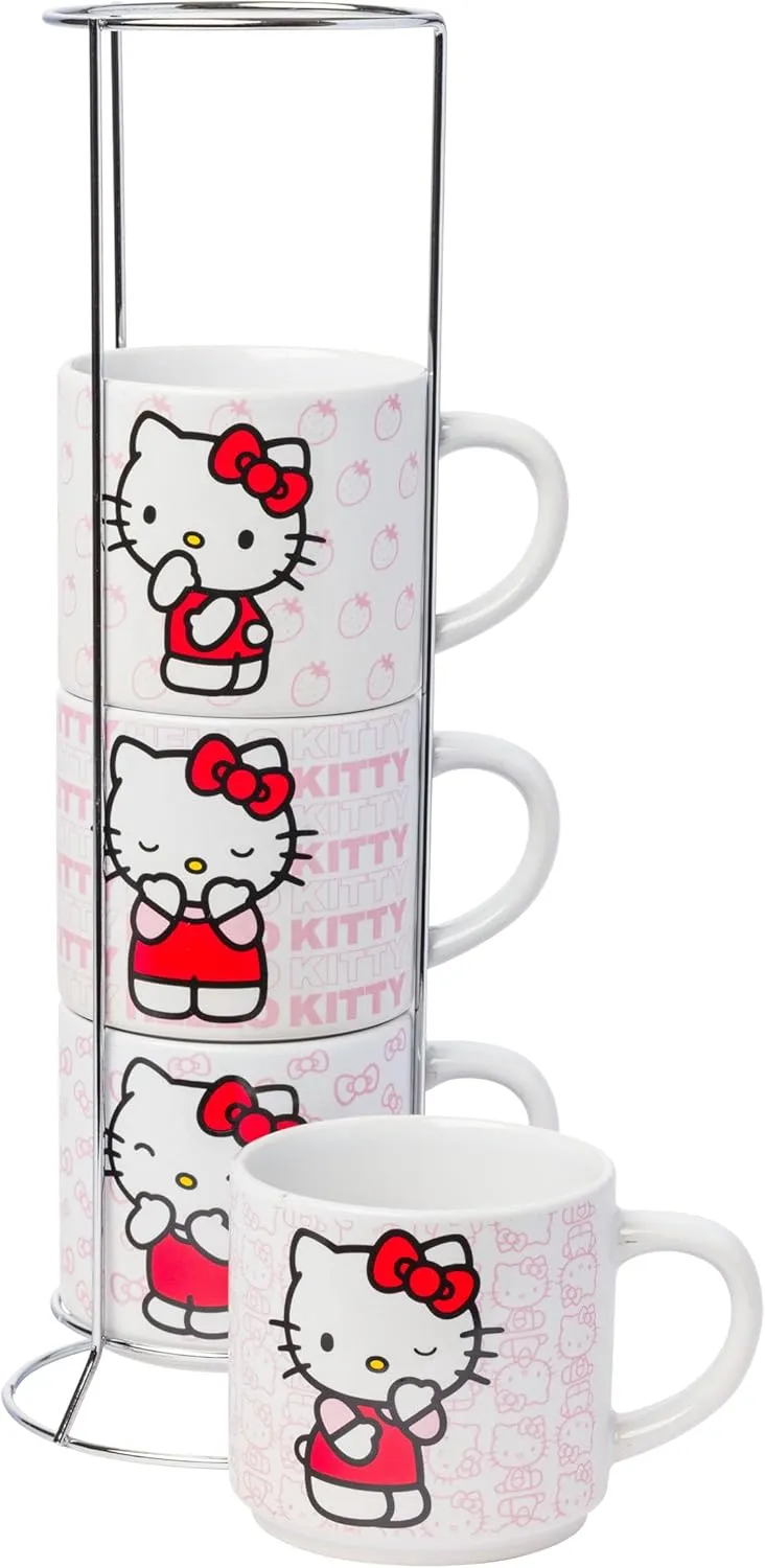 Silver Buffalo Sanrio Hello Kitty Poses 4pc Ceramic Mug Stack Set, 10 Ounces