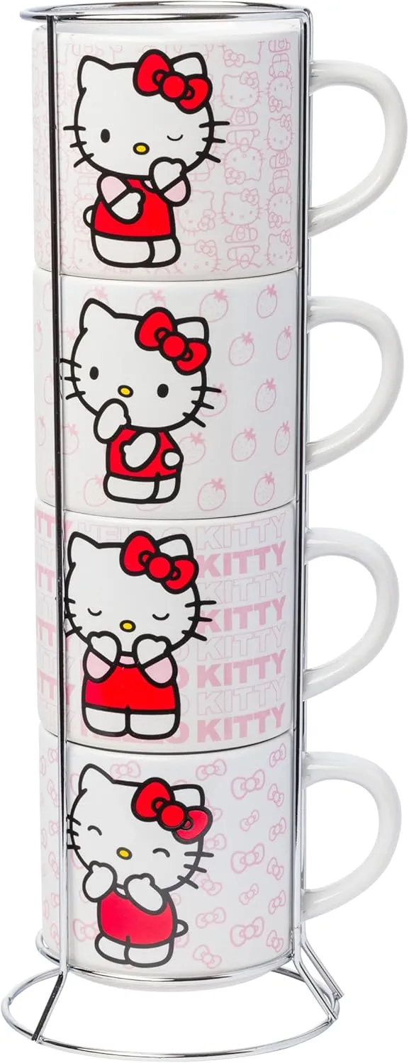 Silver Buffalo Sanrio Hello Kitty Poses 4pc Ceramic Mug Stack Set, 10 Ounces