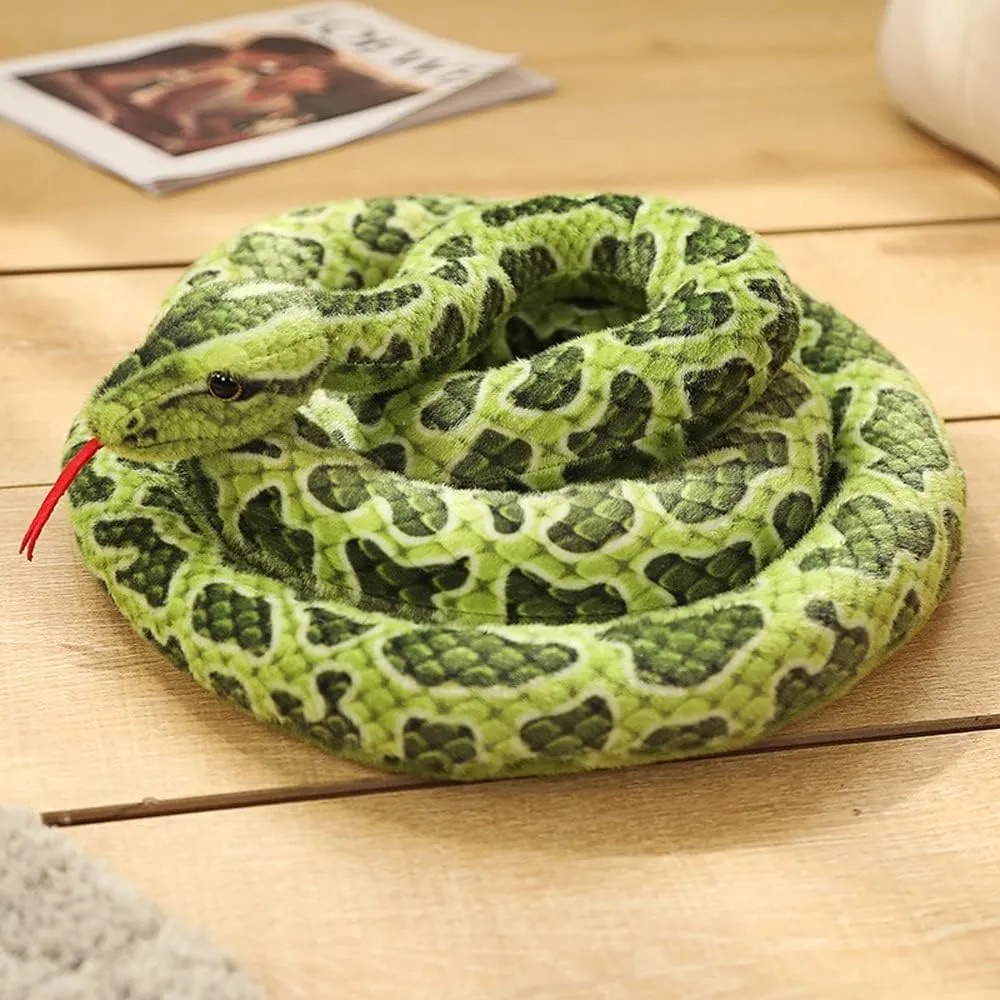 Simulated Python Snake Plush Toy Giant Piebald Python Long Stuffed Snake Plushie Pillow Children Boys Gift Home Decoration (Brown,110 inch)