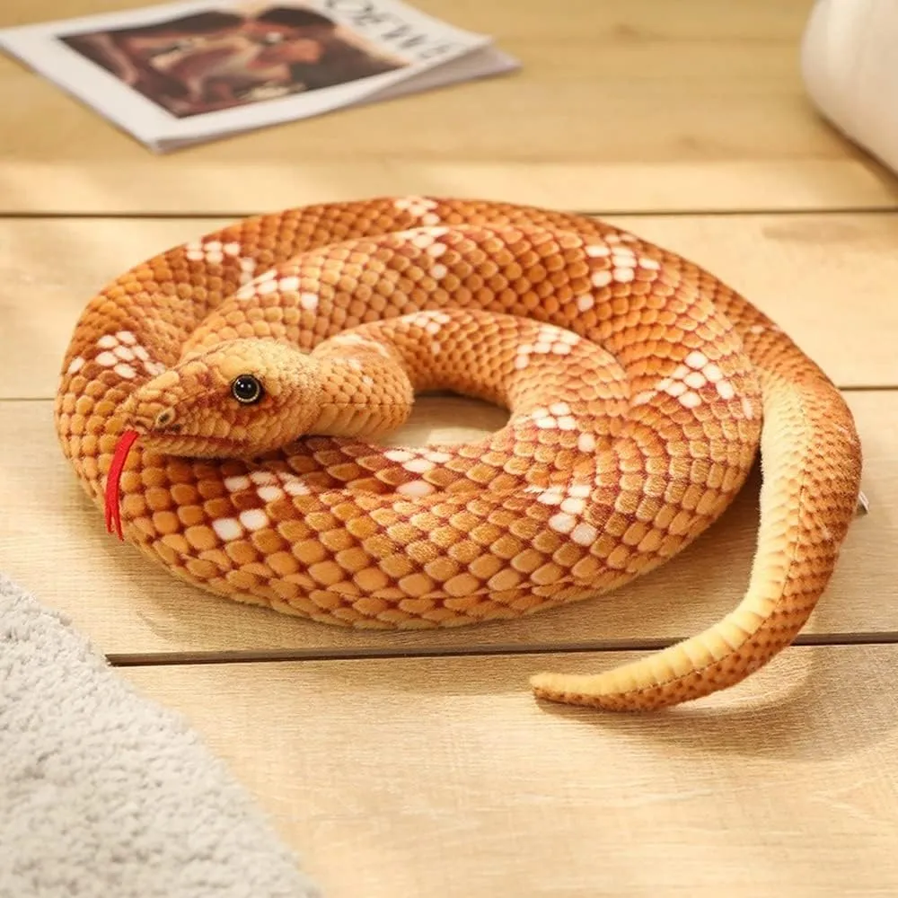 Simulated Python Snake Plush Toy Giant Piebald Python Long Stuffed Snake Plushie Pillow Children Boys Gift Home Decoration (Brown,110 inch)