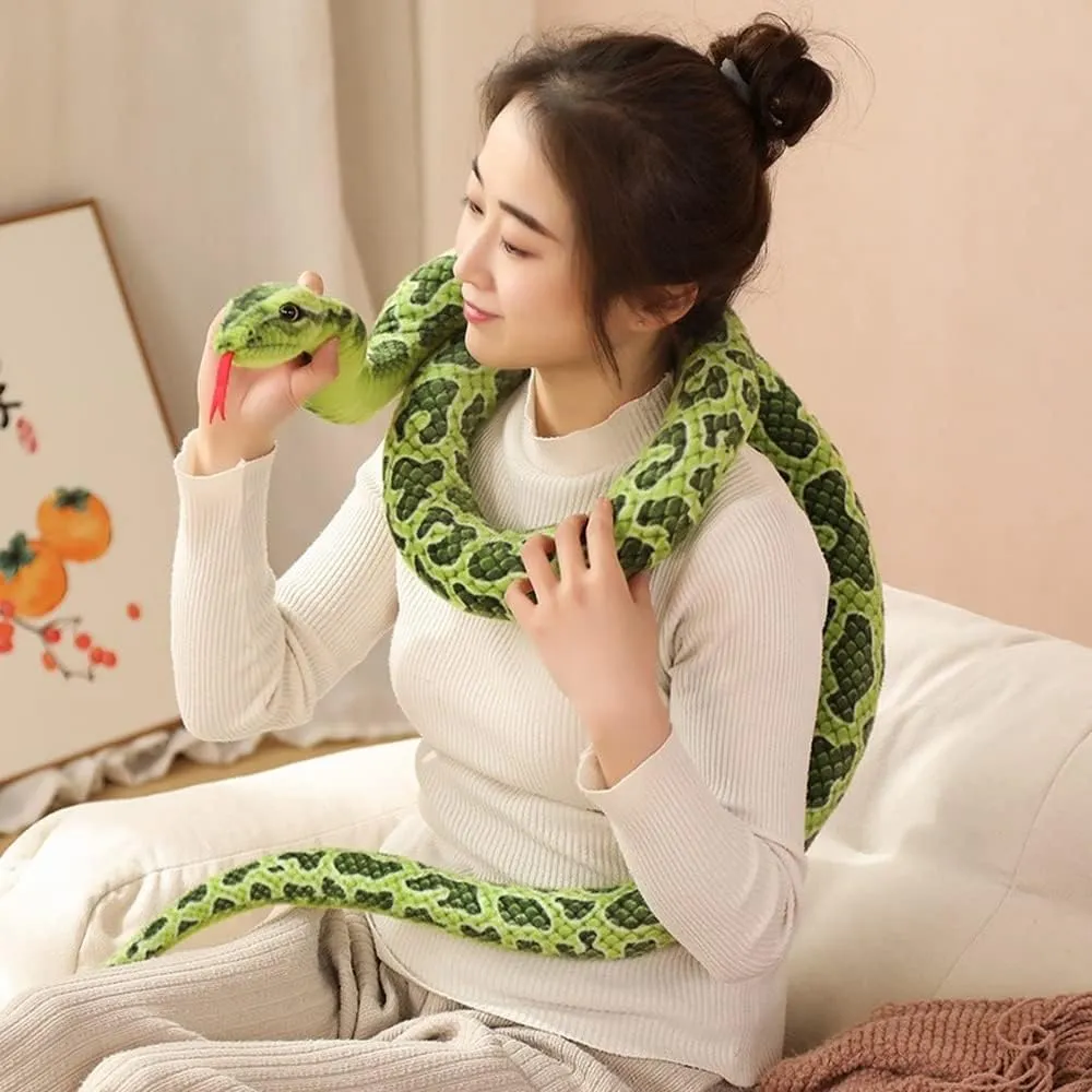 Simulated Python Snake Plush Toy Giant Piebald Python Long Stuffed Snake Plushie Pillow Children Boys Gift Home Decoration (Brown,110 inch)