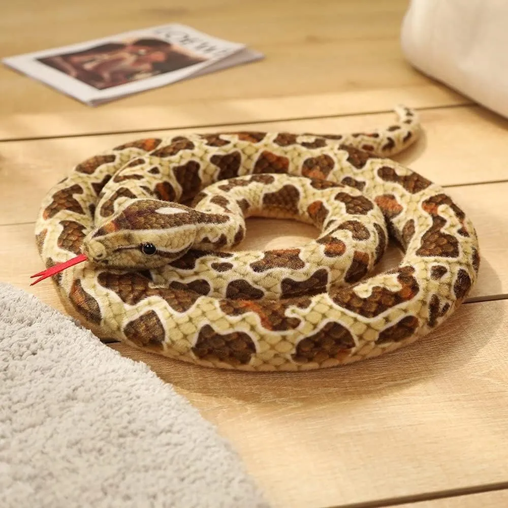 Simulated Python Snake Plush Toy Giant Piebald Python Long Stuffed Snake Plushie Pillow Children Boys Gift Home Decoration (Brown,110 inch)