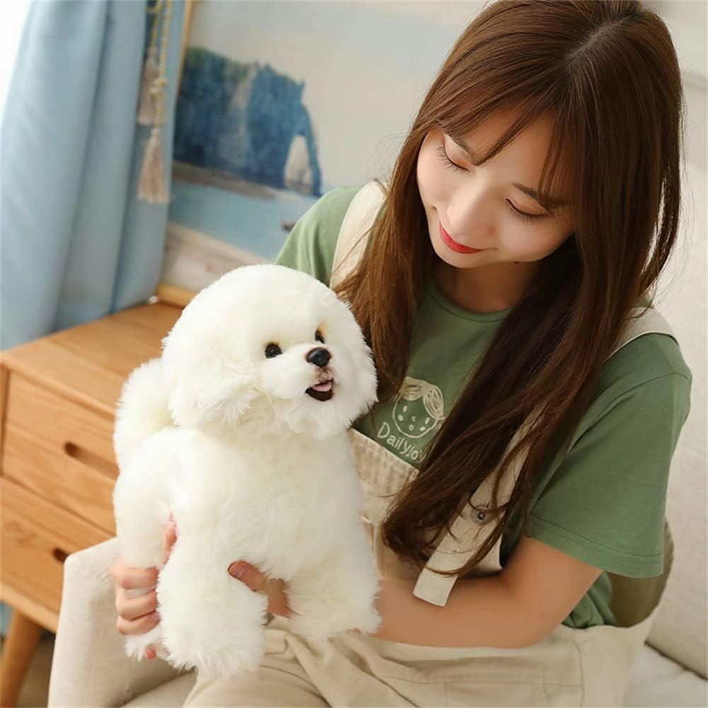 Simulation Bichon Frise Plush Toy Stuffed Animal Realistic Puppy Dog Toy for Home Decoration Easter, Thanksgiving, Christmas, New Year's Gifts (White, 35cm/13inch)