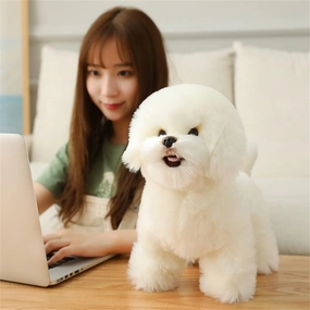 Simulation Bichon Frise Plush Toy Stuffed Animal Realistic Puppy Dog Toy for Home Decoration Easter, Thanksgiving, Christmas, New Year's Gifts (White, 35cm/13inch)