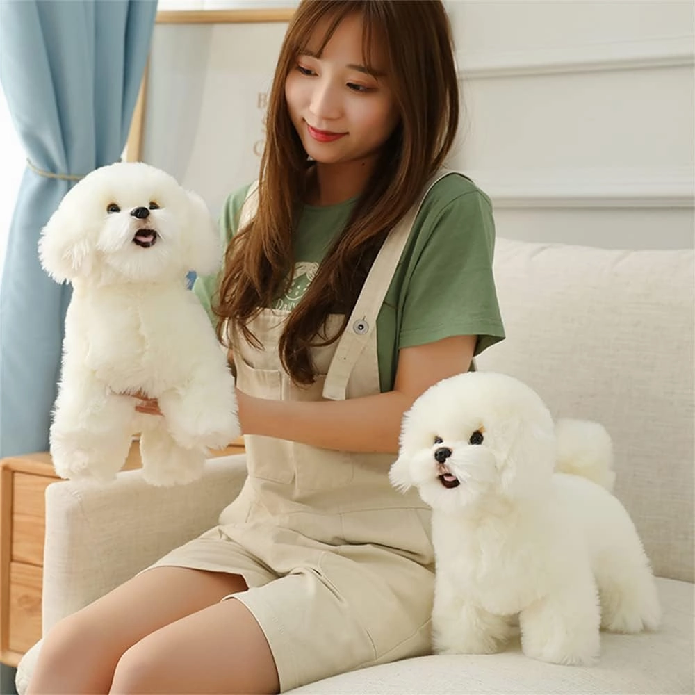 Simulation Bichon Frise Plush Toy Stuffed Animal Realistic Puppy Dog Toy for Home Decoration Easter, Thanksgiving, Christmas, New Year's Gifts (White, 35cm/13inch)